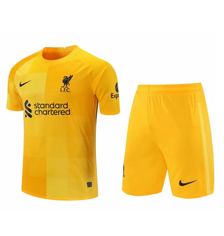 2021/22 Liverpool Goalkeeper Yellow Soccer Jersey Uniforms (Shirt+Shorts)